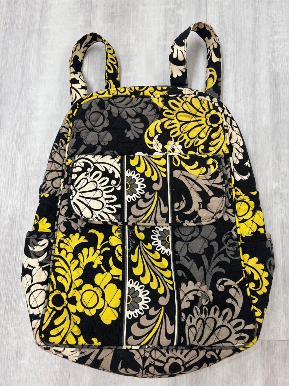 Vera Bradley Quilted Floral Patchwork Backpack in Yellow, Black & Cream